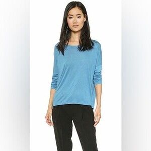 VINCE Drop Shoulder Long-Sleeve Boat-Neck Tee in Blue S NWT